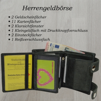 Leder Portemonnaie mit Kette Glattleder Design Roberto mit RFID Schutz